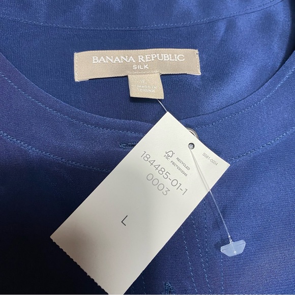 NWT Banana Republic Navy Blue Silk Button-Up Long Sleeve Top Size L #1441 - Picture 6 of 10